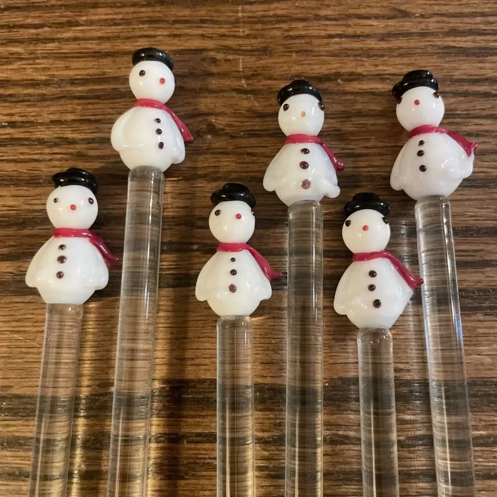 Vintage Hand Blown Glass Christmas Swizzle Sticks Cocktail Stirrers Set of 6